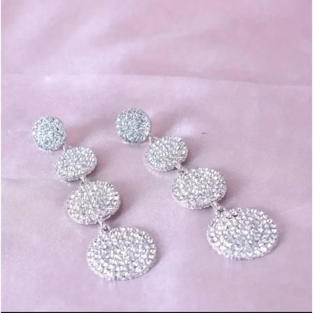 Sparkling Diamond Round Dangle Earrings